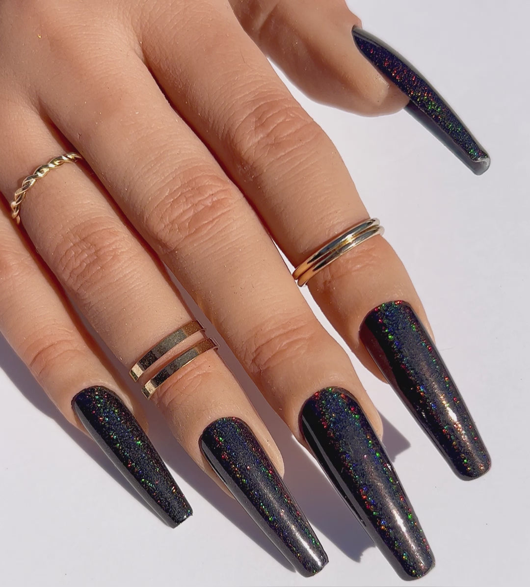 Black Nails with Holographic Magic